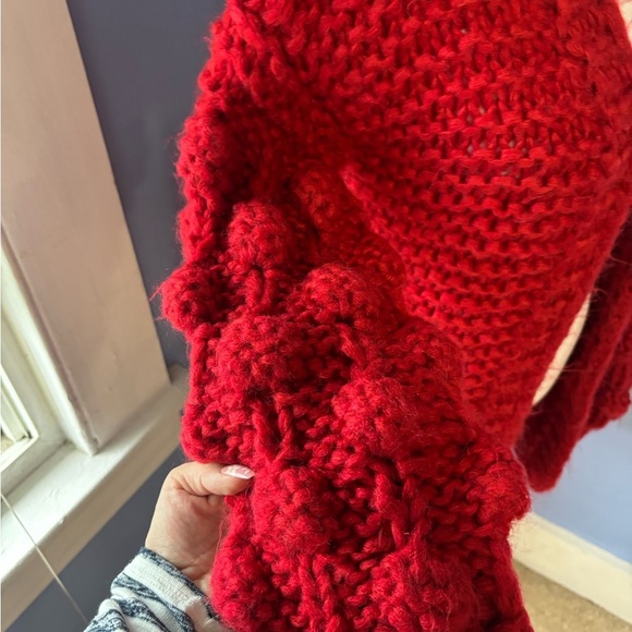 Cozy Red Open Front Knit Cardigan - Picture 6 of 7